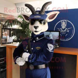 Navy Gazelle mascot costume character dressed with a Moto Jacket and Belts