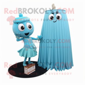 Cyan Champagne mascot costume character dressed with a Pleated Skirt and Wallets