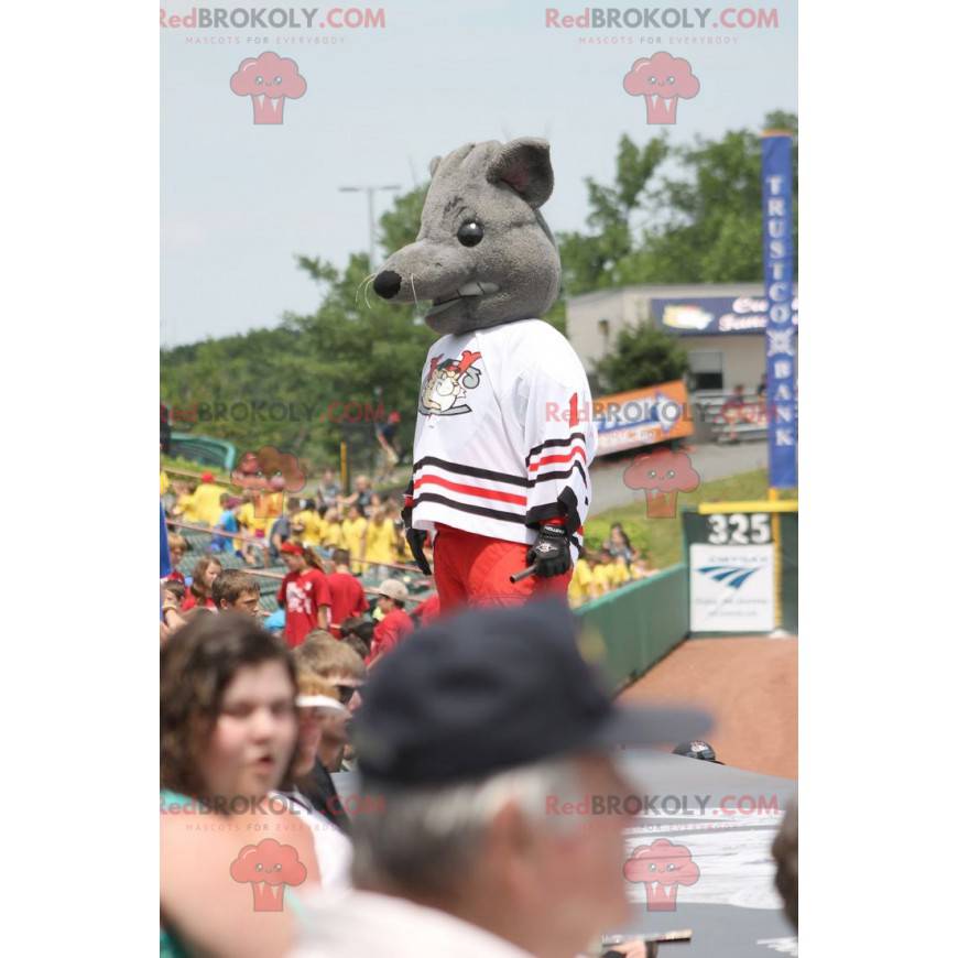 Graue Rattenmaskottchenmaus in Sportbekleidung - Redbrokoly.com