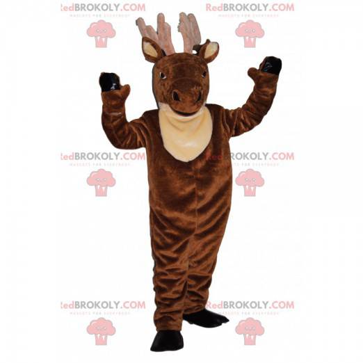 Majestoso mascote de cervo marrom com grandes chifres -