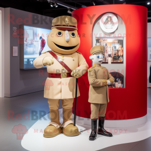 Beige British Royal Guard mascot costume character dressed with a Playsuit and Watches