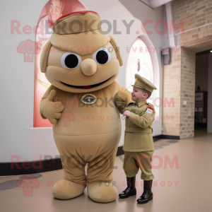 Beige British Royal Guard mascot costume character dressed with a Playsuit and Watches
