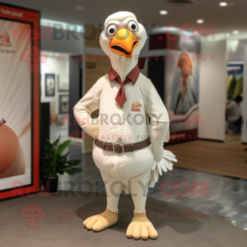 Cream Turkey mascot costume character dressed with a Polo Shirt and Ties