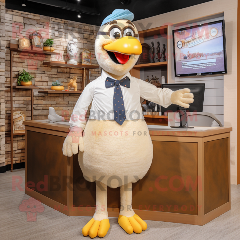 Cream Turkey mascot costume character dressed with a Polo Shirt and Ties Cream Turkey mascot costume character dressed with a Polo Shirt and Ties