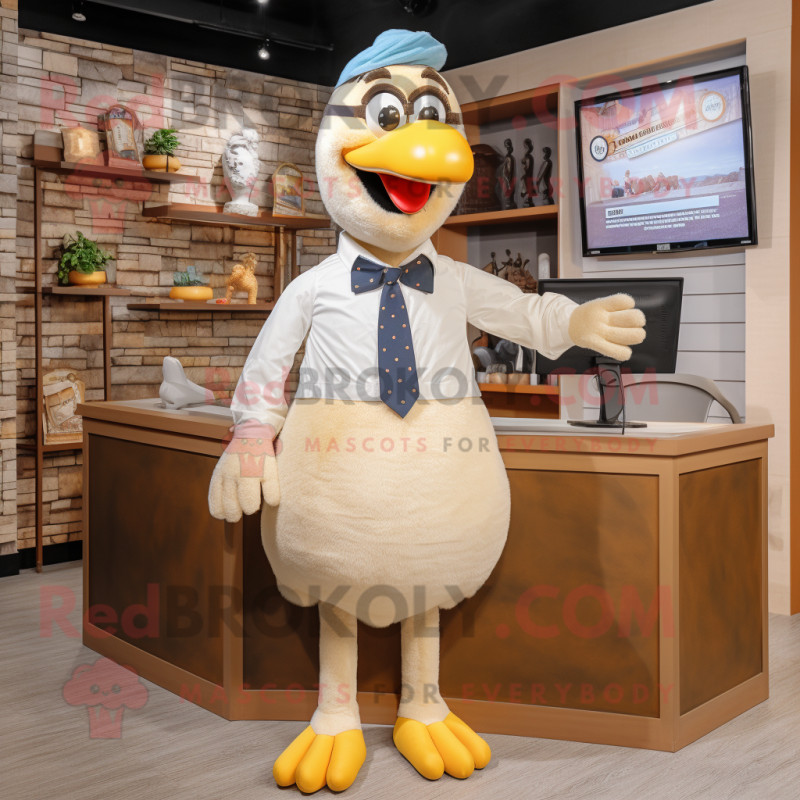 Cream Turkey mascot costume character dressed with a Polo Shirt and Ties