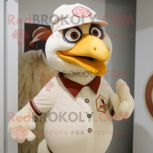 Cream Turkey mascot costume character dressed with a Polo Shirt and Ties