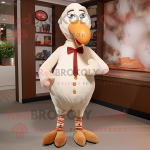 Cream Turkey mascot costume character dressed with a Polo Shirt and Ties