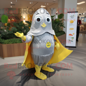 Silver Lemon mascot costume character dressed with a Swimwear and Shawl pins