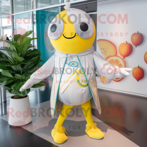 Silver Lemon mascot costume character dressed with a Swimwear and Shawl pins