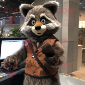 Brown Raccoon mascot costume character dressed with a Vest and Wraps