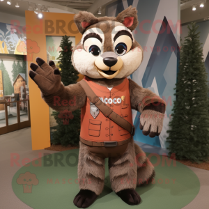 Brown Raccoon mascot costume character dressed with a Vest and Wraps