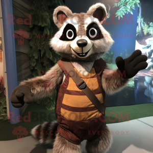 Brown Raccoon mascot costume character dressed with a Vest and Wraps