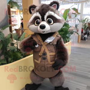 Brown Raccoon mascot costume character dressed with a Vest and Wraps