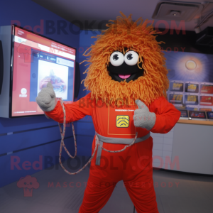 nan Spaghetti mascot costume character dressed with a Jumpsuit and Digital watches