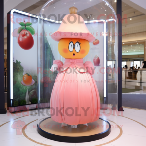 Peach Hourglass mascot costume character dressed with a A-Line Dress and Berets