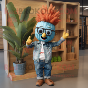 Rust Pineapple mascot costume character dressed with a Chambray Shirt and Headbands