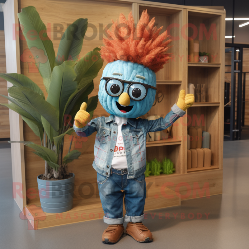 Rust Pineapple mascot costume character dressed with a Chambray Shirt and Headbands Rust Pineapple mascot costume character dressed with a Chambray Shirt and Headbands