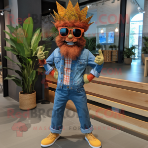 Rust Pineapple mascot costume character dressed with a Chambray Shirt and Headbands