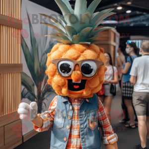 Rust Pineapple mascot costume character dressed with a Chambray Shirt and Headbands