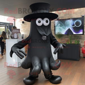 Black Squid mascot costume character dressed with a Poplin Shirt and Hats