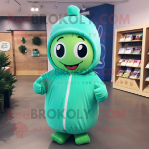 Cyan Green Bean mascot costume character dressed with a Sweatshirt and Headbands