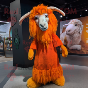 Orange Angora Goat mascot costume character dressed with a Maxi Dress and Beanies