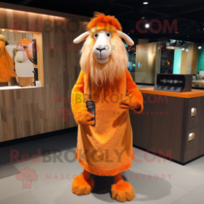 Orange Angora Goat mascot costume character dressed with a Maxi Dress and Beanies