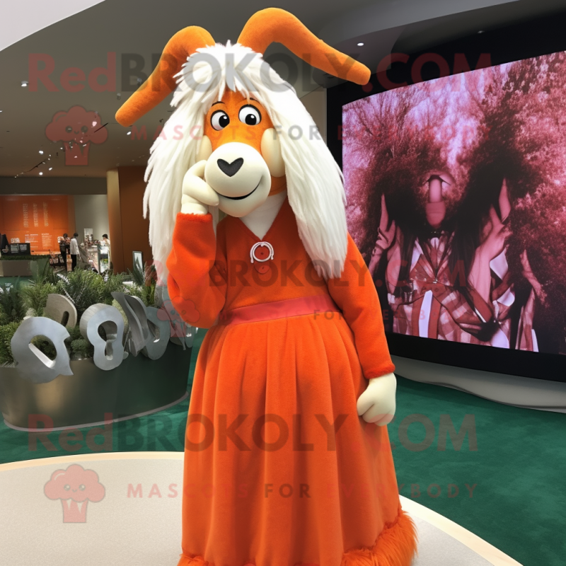 Orange Angora Goat mascot costume character dressed with a Maxi Dress and Beanies