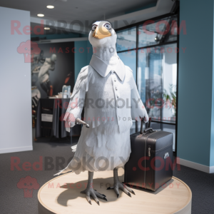 Silver Seagull mascot costume character dressed with a Shift Dress and Briefcases