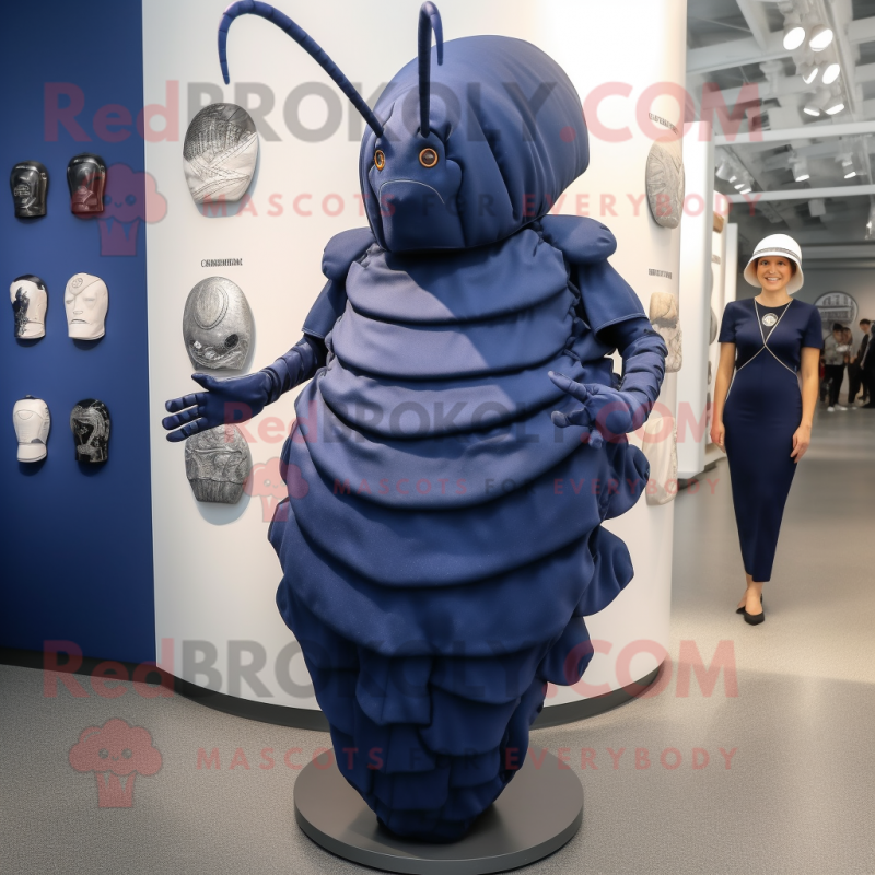 Navy Trilobite mascot costume character dressed with a Midi Dress and Shoe clips