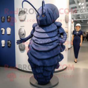 Navy Trilobite mascot costume character dressed with a Midi Dress and Shoe clips