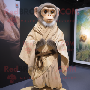 Tan Capuchin Monkey mascot costume character dressed with a Bodysuit and Shawls