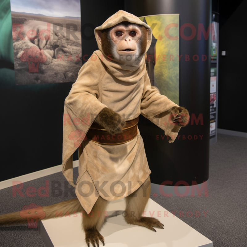 Tan Capuchin Monkey mascot costume character dressed with a Bodysuit and Shawls