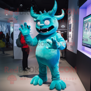 Cyan Devil maskot kostym...