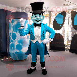 Cyan Ring Master mascot costume character dressed with a Leggings and Suspenders
