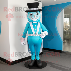 Cyan Ring Master mascot costume character dressed with a Leggings and Suspenders