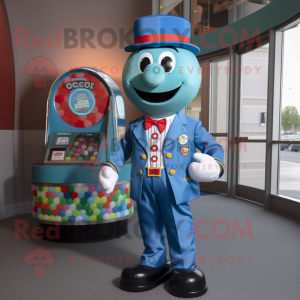 Blue Gumball Machine mascot costume character dressed with a Button-Up Shirt and Ties