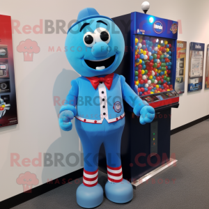 Blue Gumball Machine mascot costume character dressed with a Button-Up Shirt and Ties