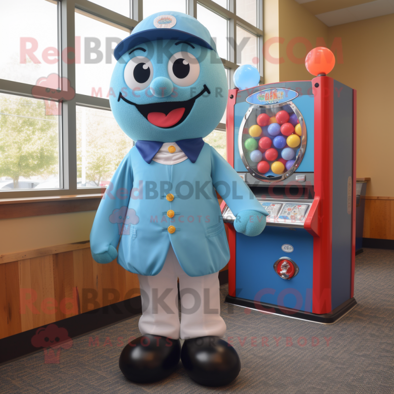 Blue Gumball Machine mascot costume character dressed with a Button-Up Shirt and Ties