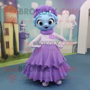 Lavender Ice mascot costume character dressed with a Skirt and Scarves