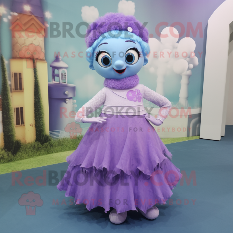 Lavender Ice mascot costume character dressed with a Skirt and Scarves Lavender Ice mascot costume character dressed with a Skirt and Scarves