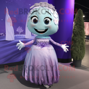Lavender Ice mascot costume character dressed with a Skirt and Scarves