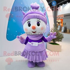 Lavender Ice mascot costume character dressed with a Skirt and Scarves