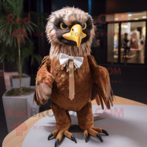 Brown Eagle mascot costume character dressed with a Romper and Bow ties