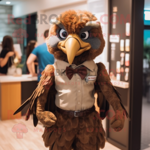 Brown Eagle mascot costume character dressed with a Romper and Bow ties