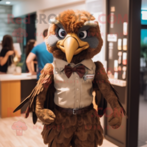 Brown Eagle mascot costume character dressed with a Romper and Bow ties