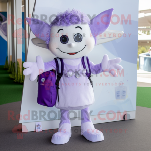 Lavender Tooth Fairy mascot costume character dressed with a Romper and Messenger bags