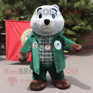 Forest Green Seal mascot costume character dressed with a Flannel Shirt and Keychains