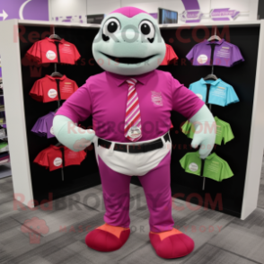 Magenta Turtle mascot costume character dressed with a Romper and Tie pins