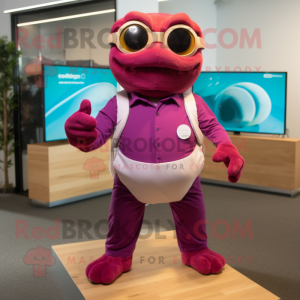 Magenta Turtle mascot costume character dressed with a Romper and Tie pins